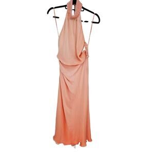 Carmen Marc Valvo Collection Womens Sz 2 Maxi Length Halter Dress Salmon Formal